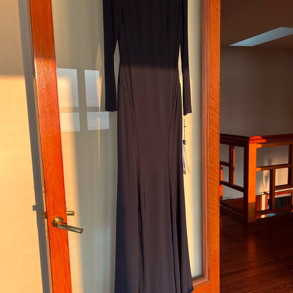 Mac Duggal Womens Navy Bateau Neck Cowl Back Flare Evening Dress Gown NWT - Picture 6 of 11